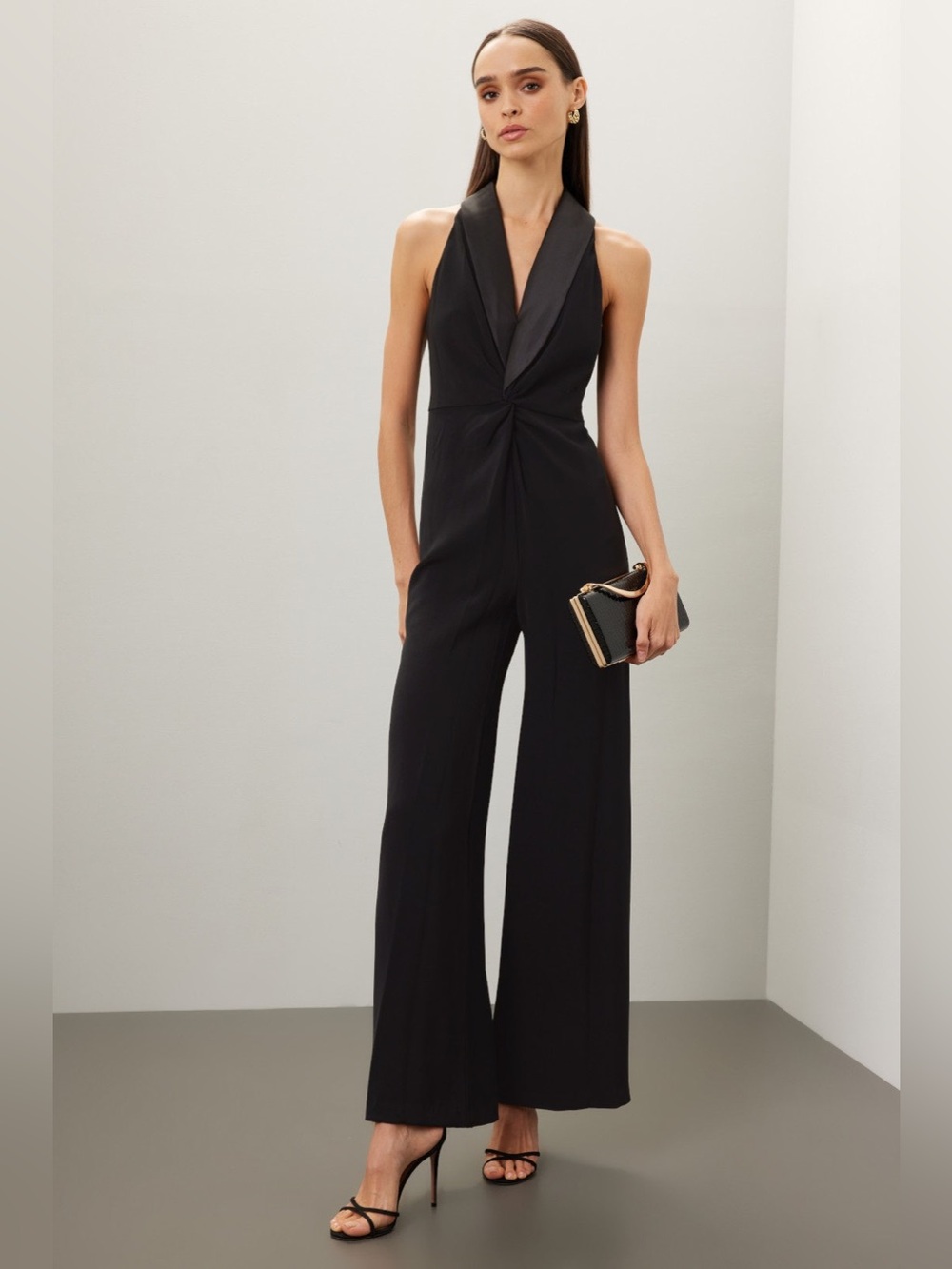 Lauren Ralph Lauren Black Halter Wide-Leg Jumpsuit with Twist Waist